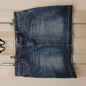 Frayed Cutoff Denim Skirt Earl Jean Size 14 with Pockets EUC
